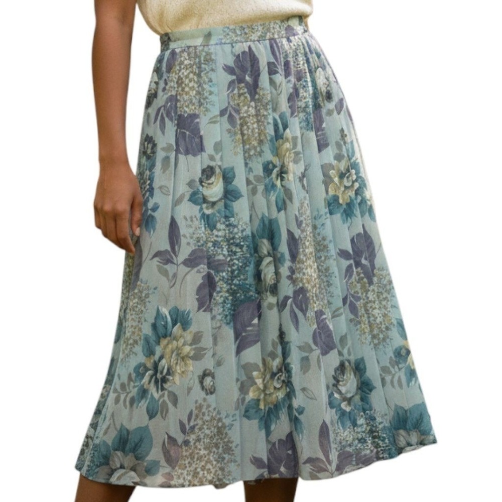 Koret Petites Women Skirt Floral Pleated Polyester Classic Casual Blue Size 10 - Picture 8 of 8